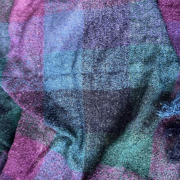Baar and Beards Vintage Scarf Made in Japan Soft Nubby Checkered Purple Blue - Picture 7 of 11